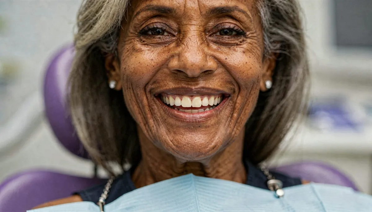 Paciente sorrindo na cadeira odontológica